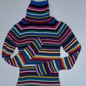 Tommy Hilfiger Turtleneck Long Sleeve Striped Multi Colour Top SZ L
